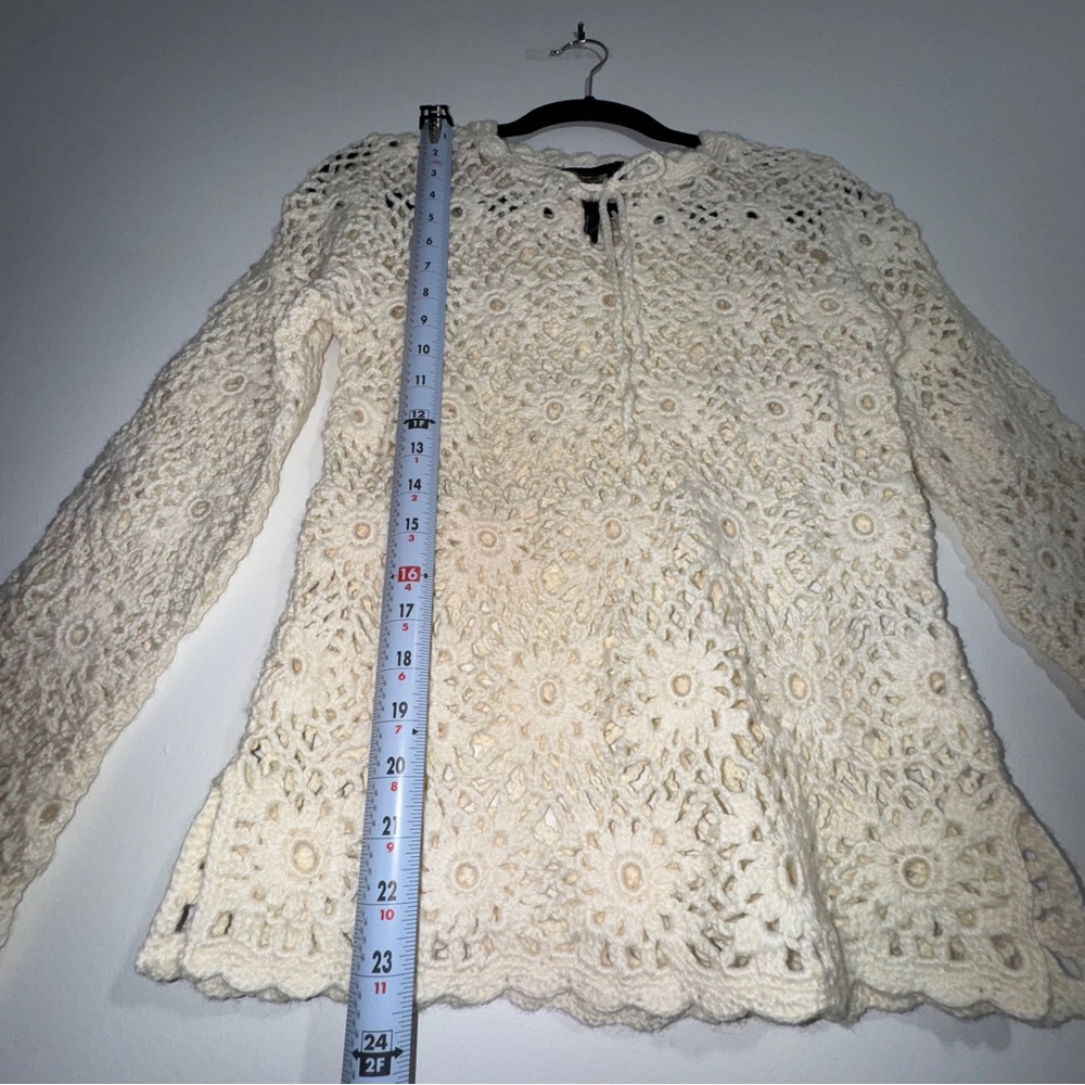 Boho Crochet Floral Knit Sweater Cream Handknit by Express‎ Size Small - Picture 11 of 12